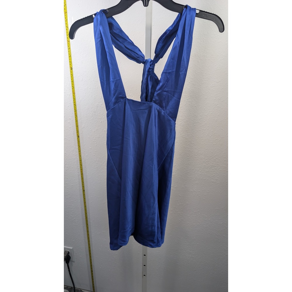 Hello Molly Royal Blue‎ Satin Mini Dress Open Back Tie Cocktail US 6 Medium